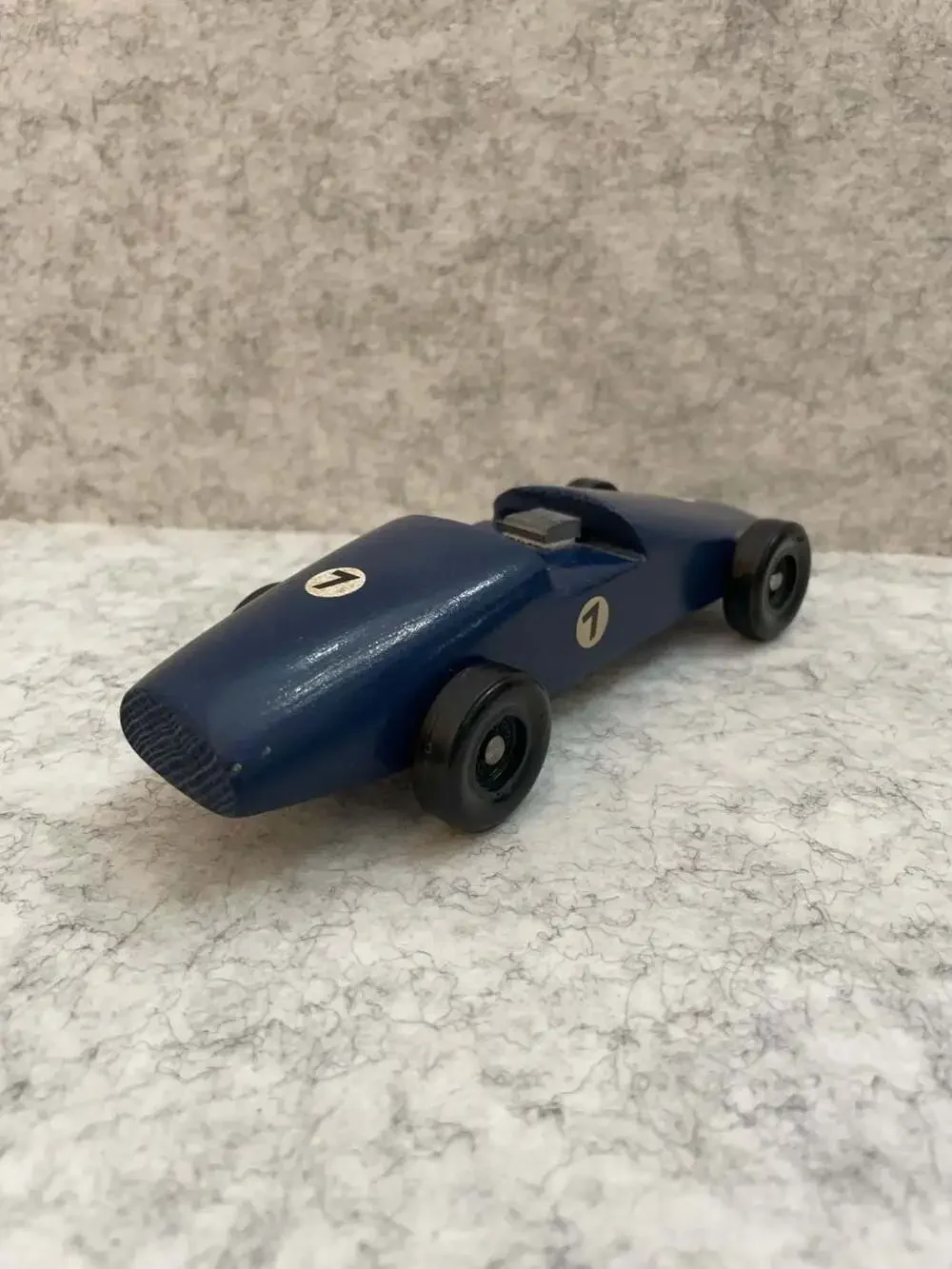 Vintage Handcrafted Blue Pinewood Derby Race Car #7
